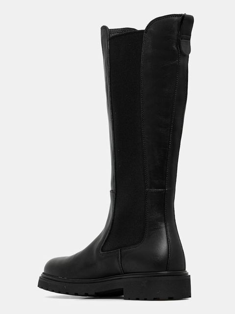 Tommy Hilfiger kozaki skórzane TH LTHR CLEATED LONG BOOT damskie kolor czarny na płaskim obcasie FW0FW08985