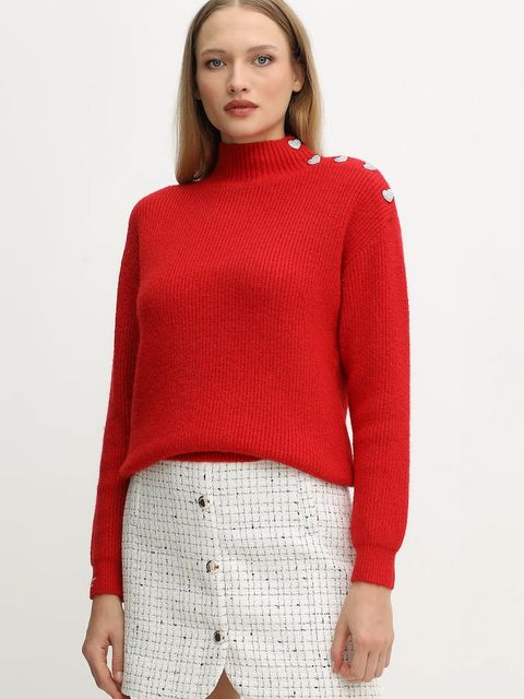 Morgan sweter z domieszką wełny MSTORI damski kolor czerwony z półgolfem MSTORI - zdjęcie produktu nr 1