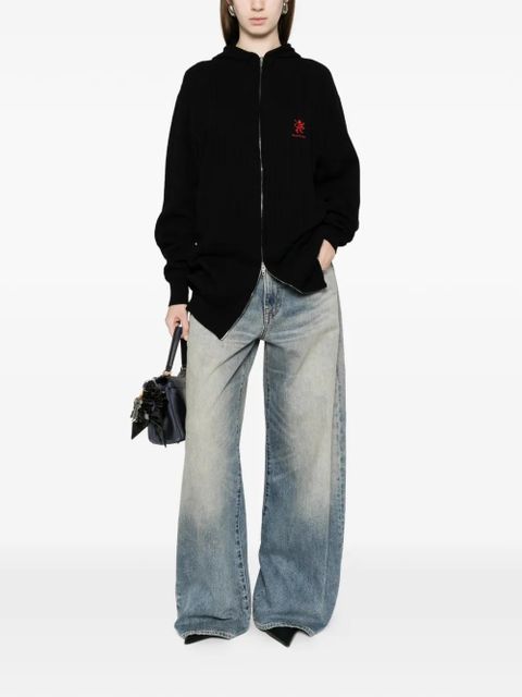 Balenciaga logo-embroidered cable-knit hoodie - Black - zdjęcie produktu nr 2