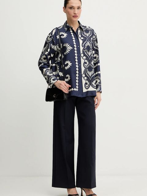 Weekend Max Mara spodnie wełniane VISIVO damskie kolor granatowy proste high waist 2615131041600