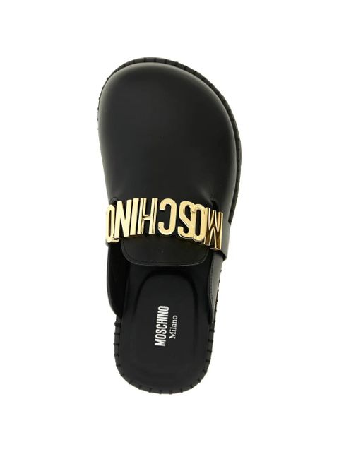 Moschino metal-lettering leather mules - Black