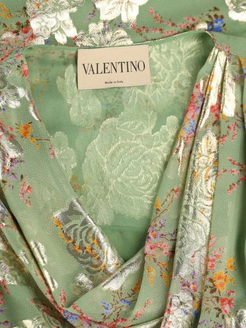 Valentino Garavani floral-brocade draped tunic top - Green