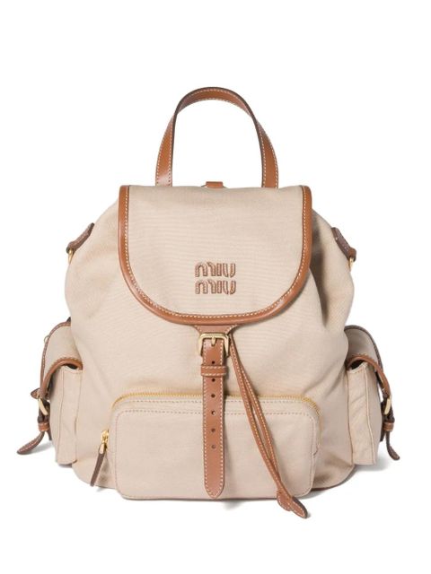 Miu Miu flap-pocket strap canvas backpack - Neutrals - zdjęcie produktu nr 1