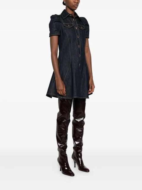 Alexander McQueen puff-sleeve button-front denim dress - Blue