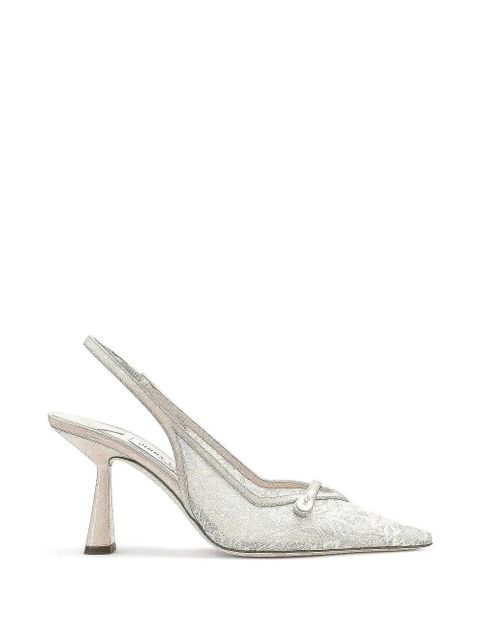 Jimmy Choo Amita lace pearl slingback pumps - White