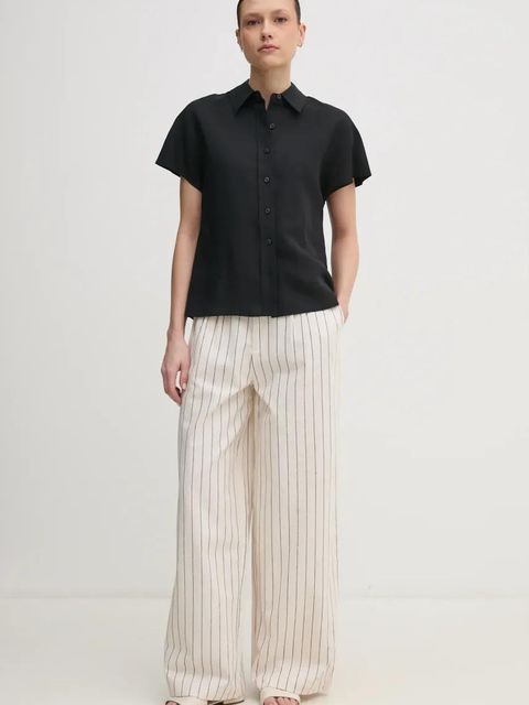 Pepe Jeans spodnie lniane HERLY damskie kolor beżowy szerokie high waist PL211806