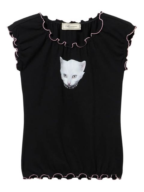 Blumarine cat-print ruffled T-shirt - Black - zdjęcie produktu nr 1