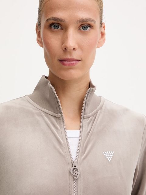 Guess bluza welurowa COUTURE damska kolor beżowy gładka V3BQ22 K0232