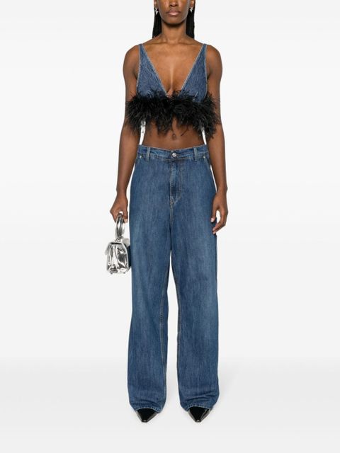 Miu Miu feather-trim denim top - Blue - zdjęcie produktu nr 2