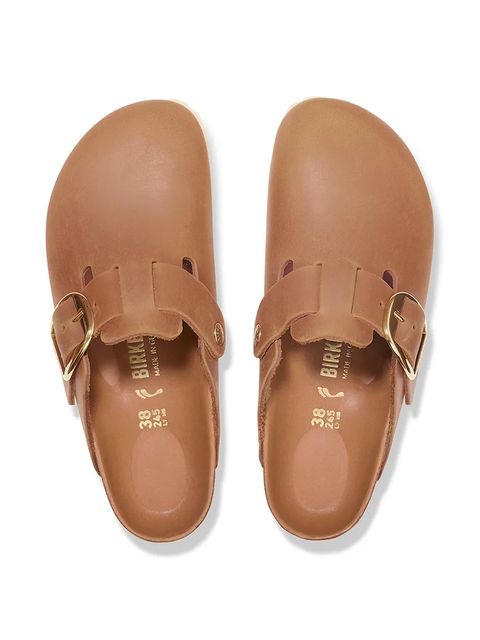 Birkenstock klapki skórzane Boston Big Buckle damskie kolor brązowy 1030446