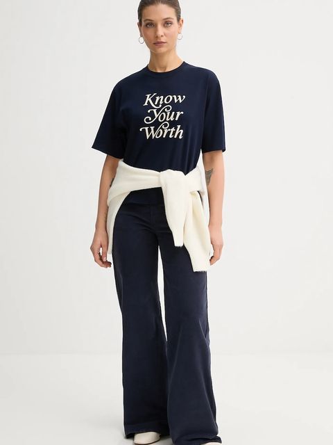 United Colors of Benetton spodnie damskie kolor granatowy szerokie high waist 41ULDE029 - zdjęcie produktu nr 2