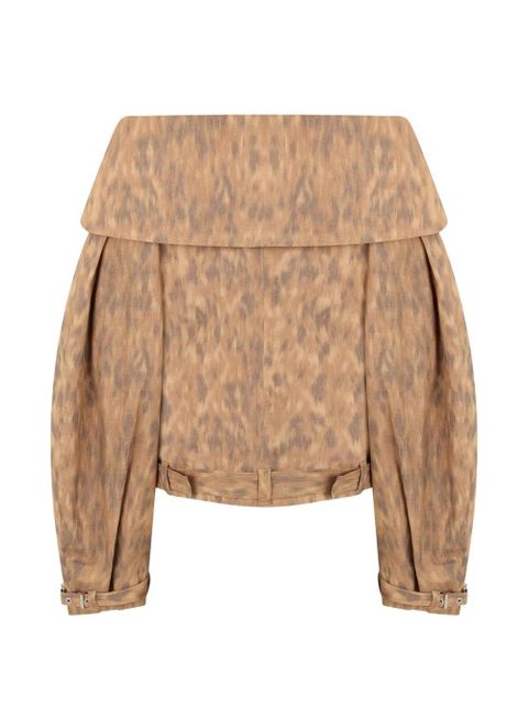 GANNI leopard-print off-shoulder jacket - Neutrals - zdjęcie produktu nr 2
