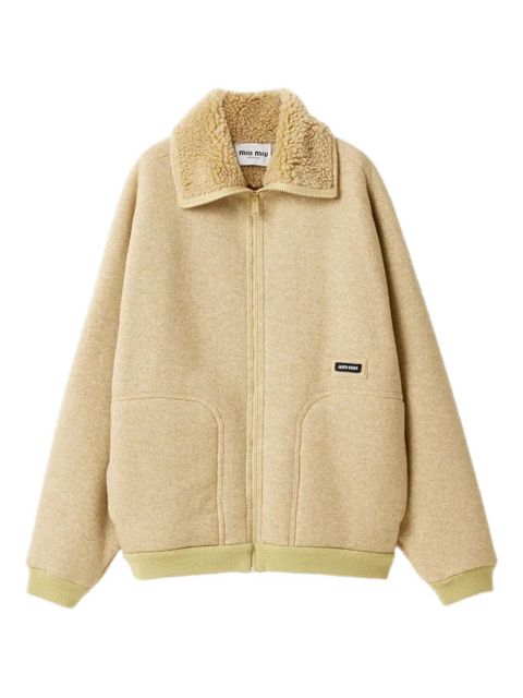 Miu Miu zip-up shearling jacket - Neutrals - zdjęcie produktu nr 1