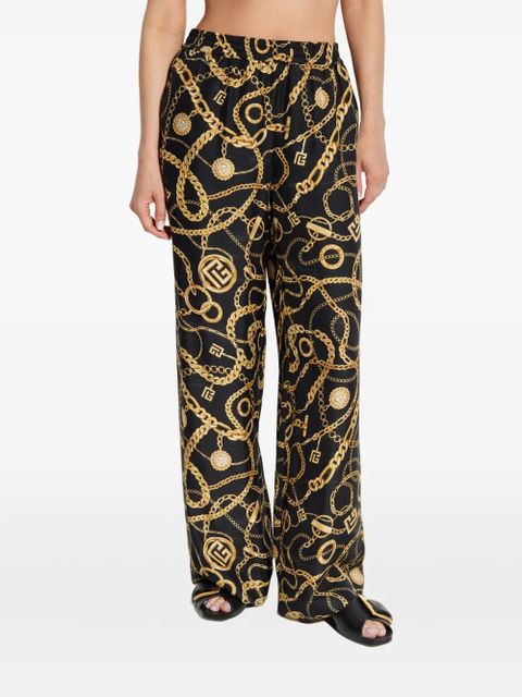Balmain chain-print silk trousers - Black