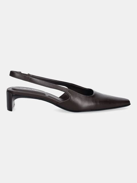 Calvin Klein czółenka skórzane SET BACK HEEL PUMP SLINGBACK LTH kolor bordowy na słupku HW0HW02848 - zdjęcie produktu nr 2
