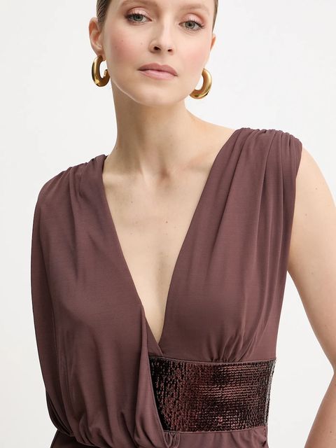 Herve Leger sukienka Lucille kolor brązowy maxi prosta SEJ8524861