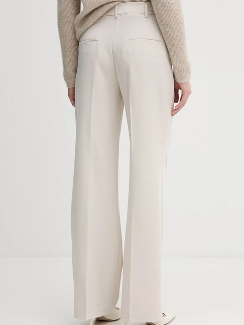 Sisley spodnie damskie kolor beżowy proste high waist 4KVXLF02I