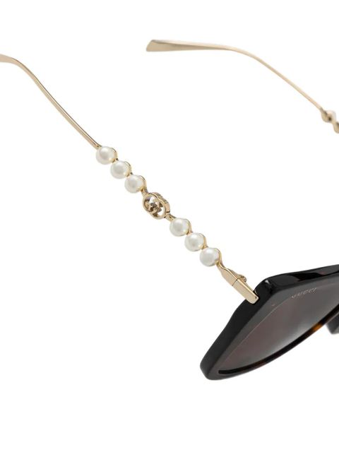 Gucci Eyewear pearl-detail square-frame sunglasses - Brown