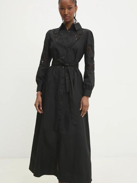 Answear.LAB sukienka bawełniana kolor czarny maxi rozkloszowana - zdjęcie produktu nr 1