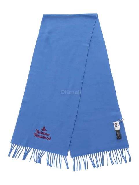 Vivienne Westwood logo-embroidery fringed scarf - Blue - zdjęcie produktu nr 1