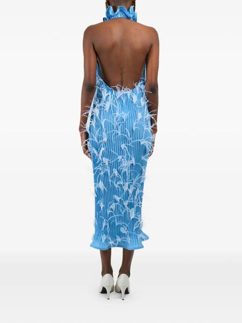 Rowen Rose feathers pleated maxi dress - Blue