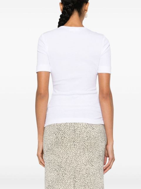 GANNI logo-embroidered ribbed T-shirt - White