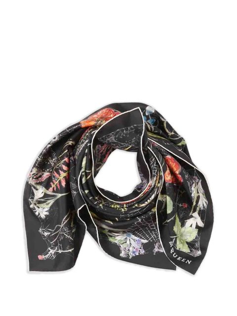 Alexander McQueen floral-print trim scarf - Black