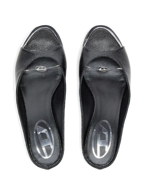 Diesel D-Diam`s lizard-effect Oval D sandals - Black