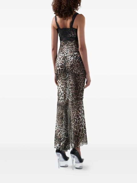 GCDS lace leopard dress - Brown