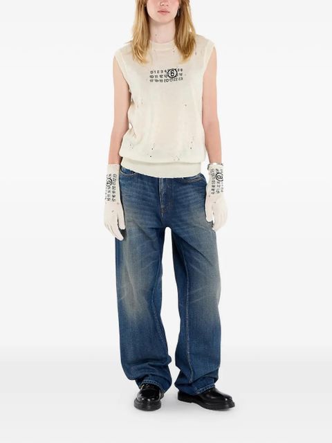 MM6 Maison Margiela Numeric-logo distressed knitted vest - Neutrals - zdjęcie produktu nr 2