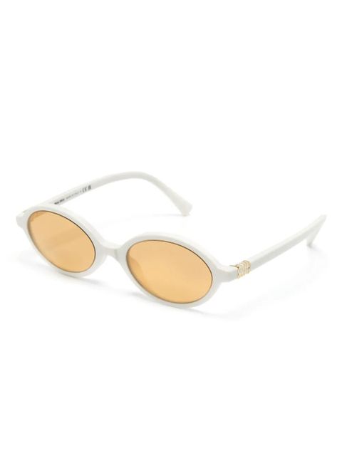 Miu Miu Eyewear logo-plaque oval-frame sunglasses - White - zdjęcie produktu nr 2