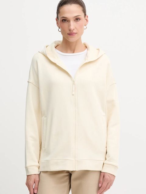 United Colors of Benetton bluza bawełniana damska kolor beżowy z kapturem gładka 3UNID500R - zdjęcie produktu nr 1