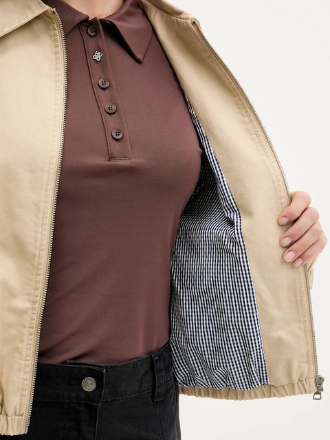 Guess Jeans kurtka bawełniana kolor beżowy przejściowa W5YL20 WGYN1