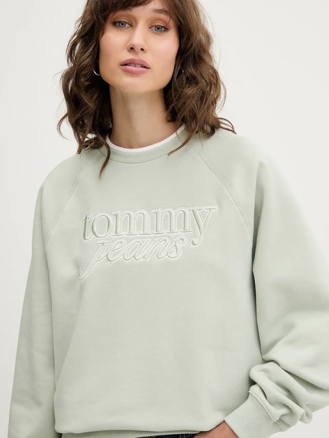 Tommy Jeans bluza damska kolor zielony z aplikacją DW0DW21196