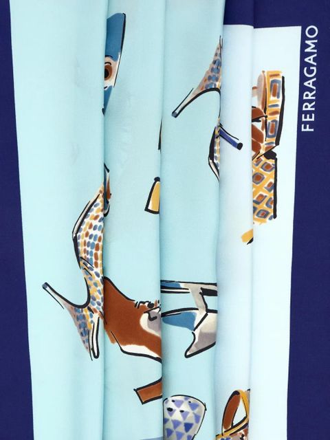 Ferragamo Genio-print silk scarf - Blue