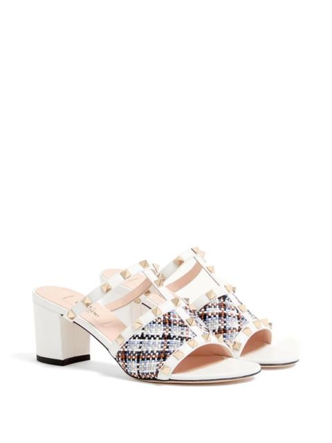 Valentino Garavani Rockstud slide sandals in woven-fabric 60mm - White - zdjęcie produktu nr 2