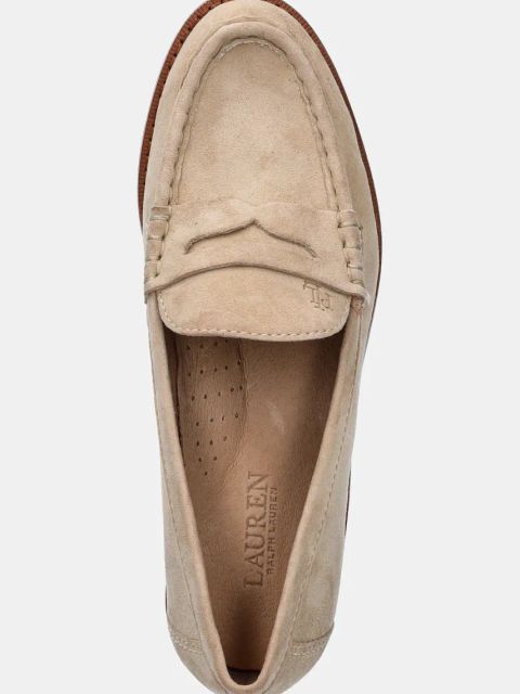 Lauren Ralph Lauren mokasyny zamszowe Wynnie damskie kolor beżowy na płaskim obcasie 802970584001