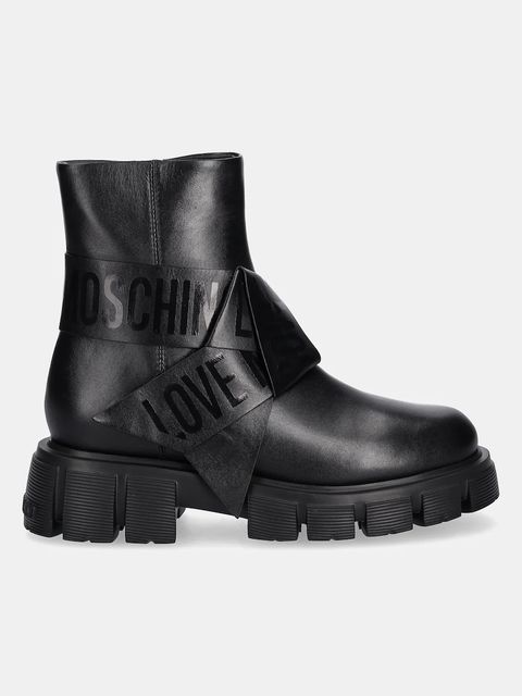 Love Moschino botki skórzane damskie kolor czarny na platformie JA24115G1NIAX000