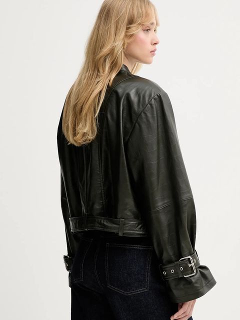 Gestuz kurtka skórzana kolor zielony przejściowa 10910734