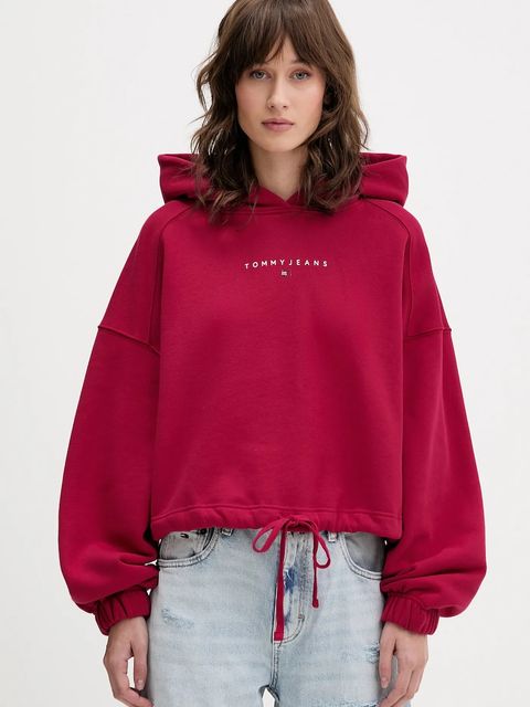 Tommy Jeans bluza bawełniana damska kolor różowy z kapturem z nadrukiem DW0DW21607 - zdjęcie produktu nr 1