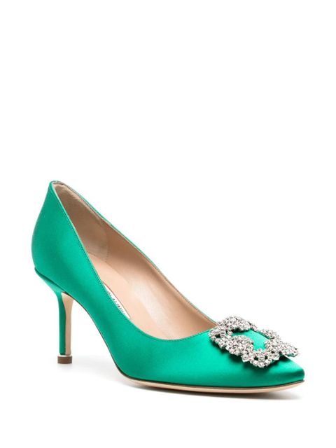 Manolo Blahnik Hangisi 70mm crystal-embellished pumps - Green - zdjęcie produktu nr 2