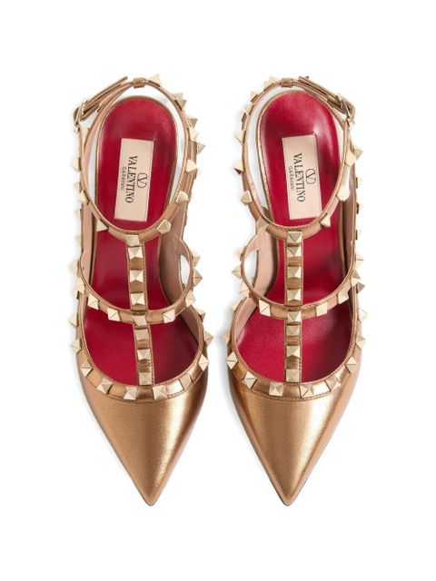 Valentino Garavani Rockstud pumps in laminated nappa leather 100mm - Gold