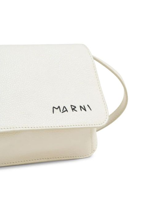 Marni logo-embroidered leather shoulder bag - White