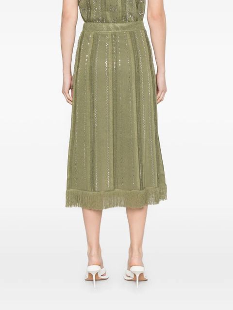Maje fringed floral midi skirt - Green