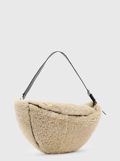 AllSaints torebka skórzana LUNA kolor beżowy W217XD