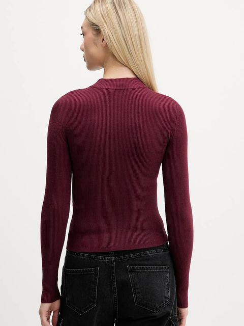 Karl Lagerfeld Jeans sweter damski kolor bordowy lekki z półgolfem A4W18013