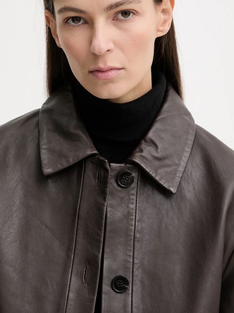 Marc O'Polo kurtka skórzana kolor brązowy przejściowa 510701073011