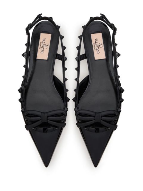 Valentino Garavani Rockstud Bow slingback ballerina shoes - Black