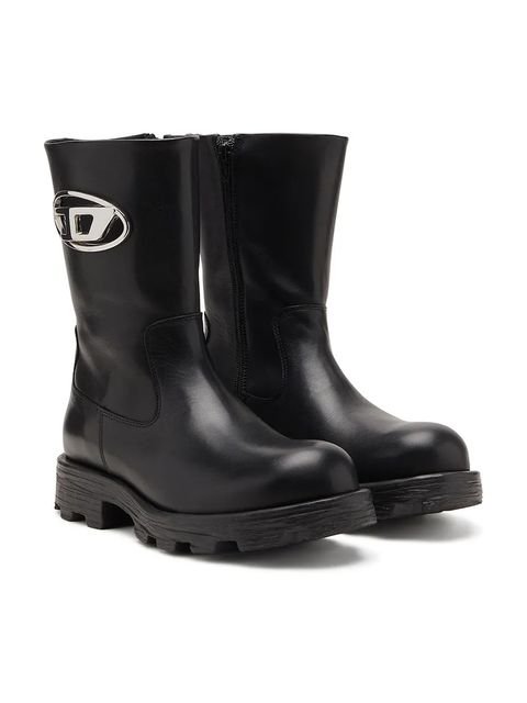 Diesel botki D-Hammer Bkr D W damskie kolor czarny na płaskim obcasie Y03692-P4471-T8013