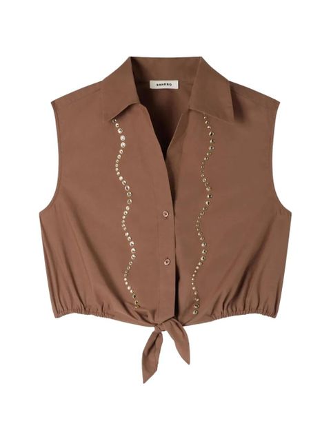 SANDRO rhinestone-embellished tie-up hem shirt - Brown - zdjęcie produktu nr 1